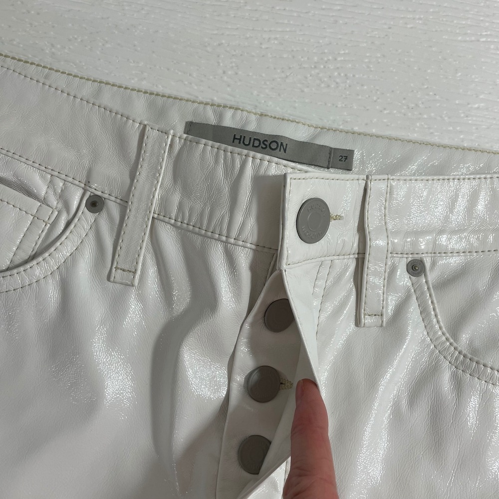 HUDSON Rosie High Rise Patent Egret Faux Leather Cropped Wide‎ Leg Pants Size 27 - Picture 8 of 13